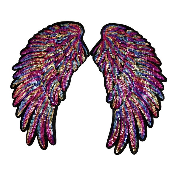 Iron On Large Angel Sequin Applique Motif for Leather Jean Jackets Vests - Picture 4 of 4